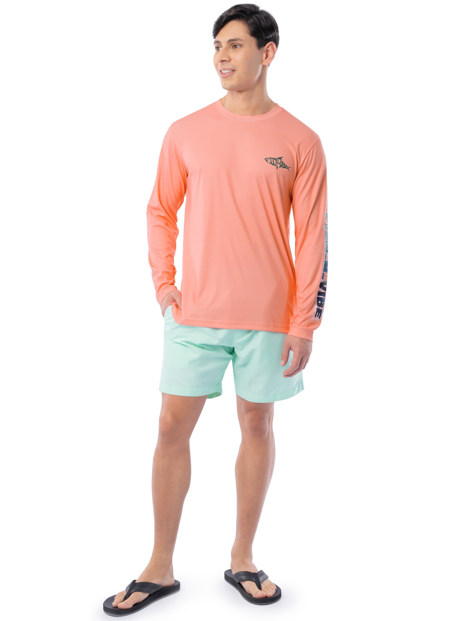 Fish N Vibe Men's Long Sleeve Performance UPF 30 Fishing Graphic Tee, Desert Pink, Size L