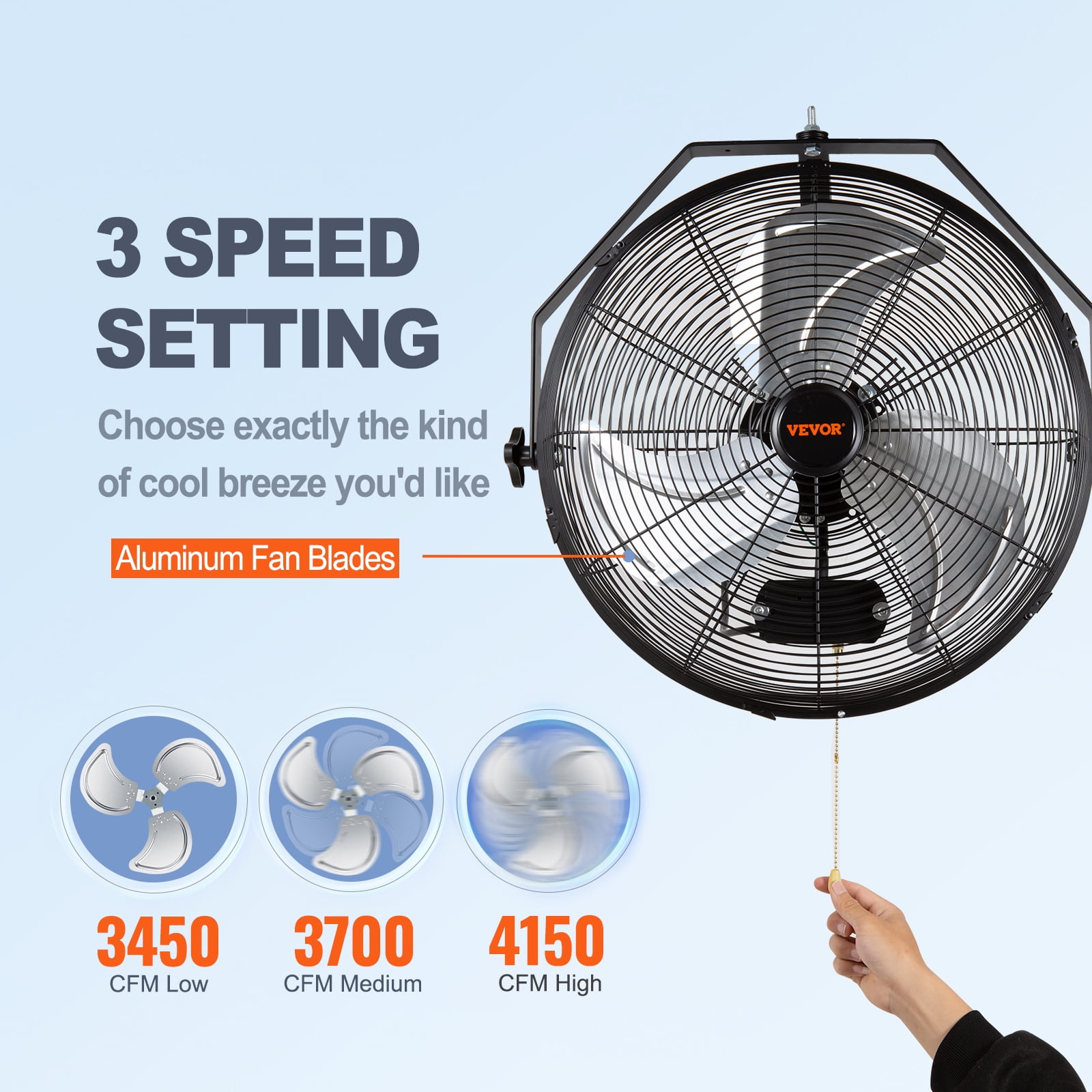 VEVOR Wall Mount Fan, 18 Inch,3-speed High Velocity Max. 4150 CFM, Waterproof Oscillating Industrial Wall Fan, Commercial or Residential for Warehouse, Greenhouse, Workshop, Patio, Black, ETL Listed