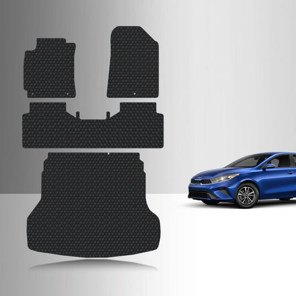 ToughPRO Full Set   Trunk Mats Compatible with KIA Forte 2024 - All Weather Heavy Duty (Made in USA) Black Rubber