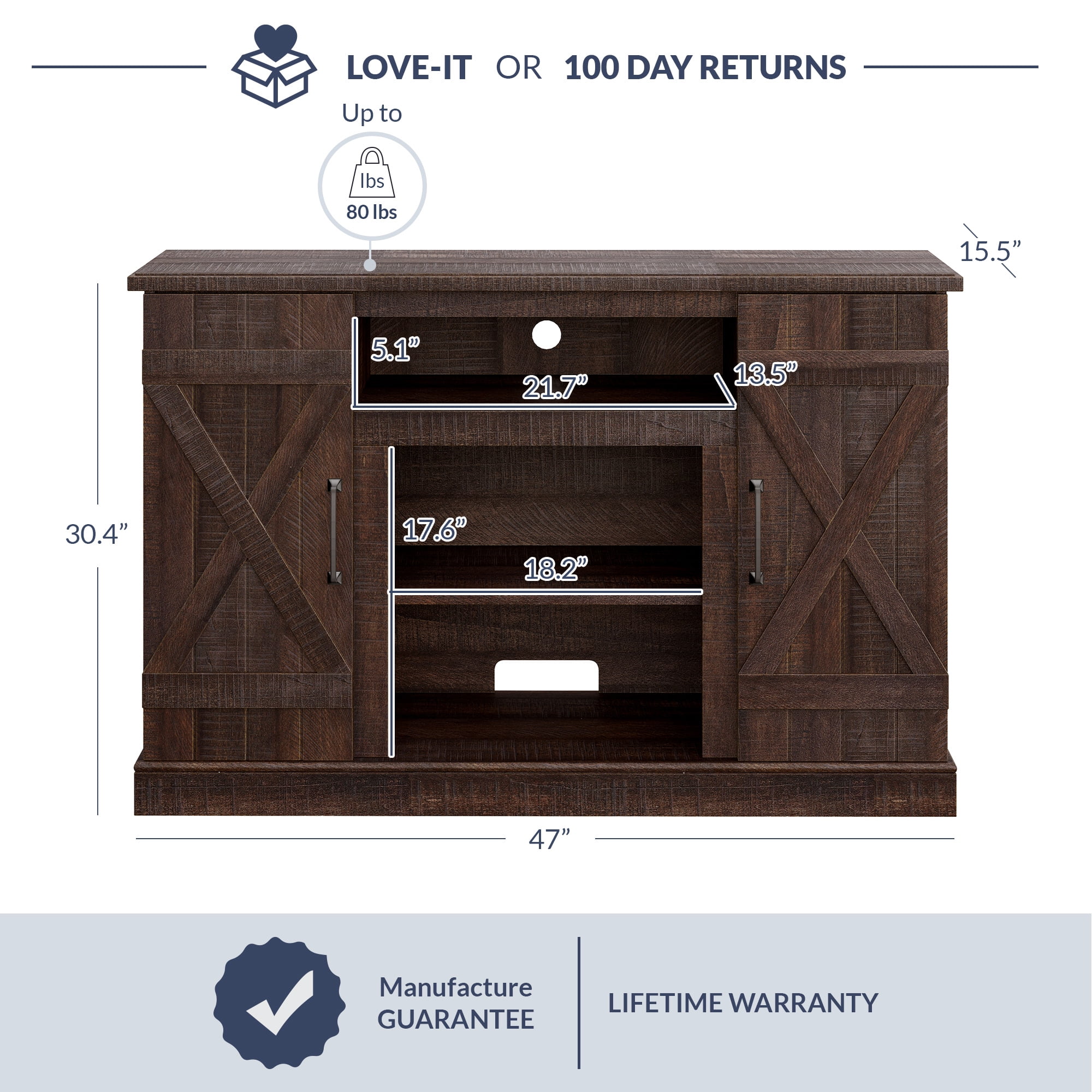 BELLEZE TV Stand Media Entertainment Center - Veropeso (Espresso)