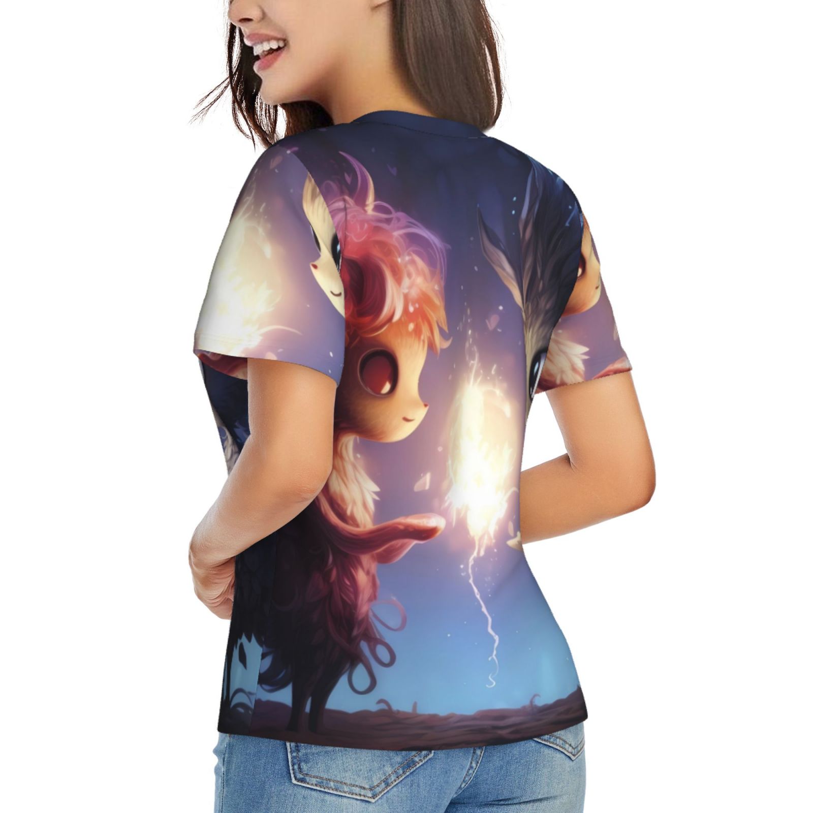Vsdgher Dreamy Forest Elf Women Shirts V Neck Short Sleeve Tops T-Shirt Basic Tees, S to 3XLX-Large
