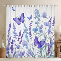 jejeloiu Cute Butterflies Blackout Curtains,Rustic Lavender Curtains Pack of 2 (38x45 Each),Purple White Window Curtains For Princess,Super Cozy Room Decor