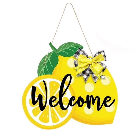 Clearance Hangs under $5,Summer Lemon Door Sign Lemon Shape Hanging Sign Welcome Wooden Door Hanger Hanging Plaque Rustic Sign With Rope Welcome Fruit Themed Decor For Door Wall Porch Indoor Out
