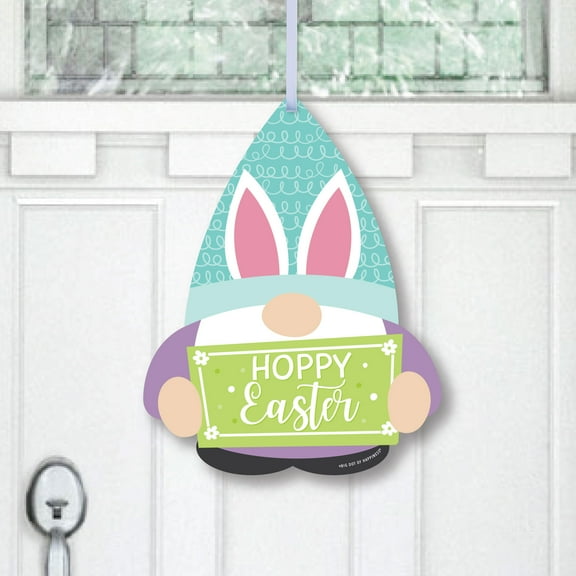 Big Dot of Happiness Easter Gnomes - Hanging Porch Spring Bunny Party Outdoor Decorations - Front Door Decor - 1 Piece Sign