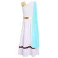 thumbnail image 4 of TiaoBug Kids Girls Roman Toga Dress One Shoulder Metallic Tunics Overlay Chiffon Shawls Maxi Gowns for Themed Parties Blue 8, 4 of 5