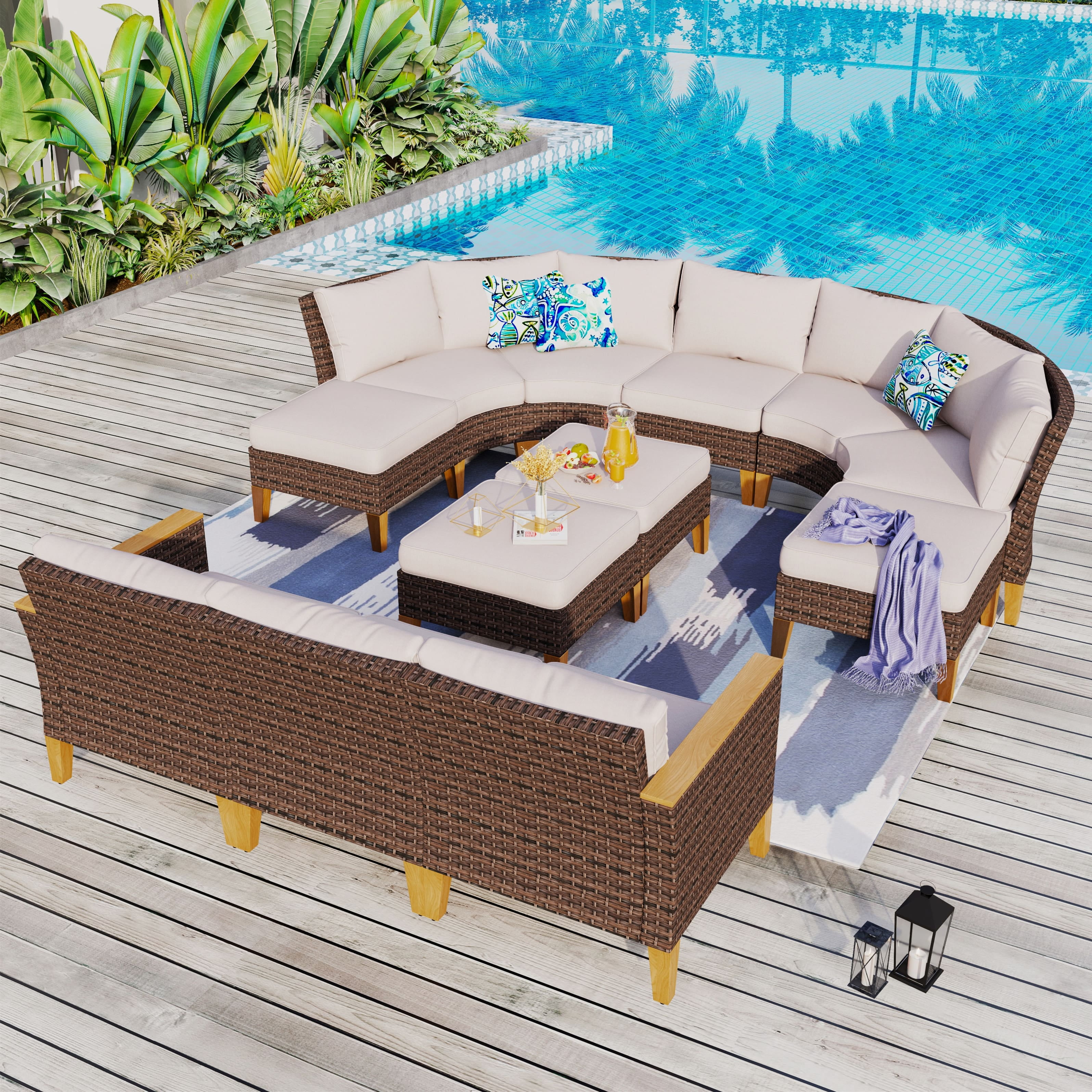 Semi circle rattan garden furniture discount