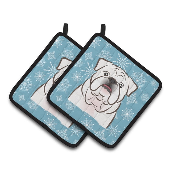 Carolines Treasures BB1654PTHD Snowflake White English Bulldog Pair of Pot Holders , 7.5HX7.5W, multicolor