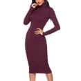 thumbnail image 4 of Winter Turtleneck Knit Sweater Dress Women Turtleneck Ribbed Long Sleeve Knit Sweater Dress Basic Solid Color Elastic Slim Fitting Soft Warm For Party Date Wine Red S, 4 of 6