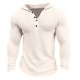 thumbnail image 3 of Momasggi Mens Waffle Knit Hoodies Casual Long Sleeve Drawstring Hooded Sweatshirt Slim Fit Muscle Hoodie Quarter Button Pullover Tops Beige M, 3 of 6