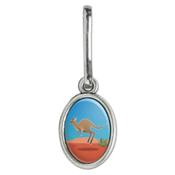 Kangaroo Hopping in the Australian Outback Antiqued Oval Charm Clothes Purse Suitcase Backpack Zipper Pull Aid