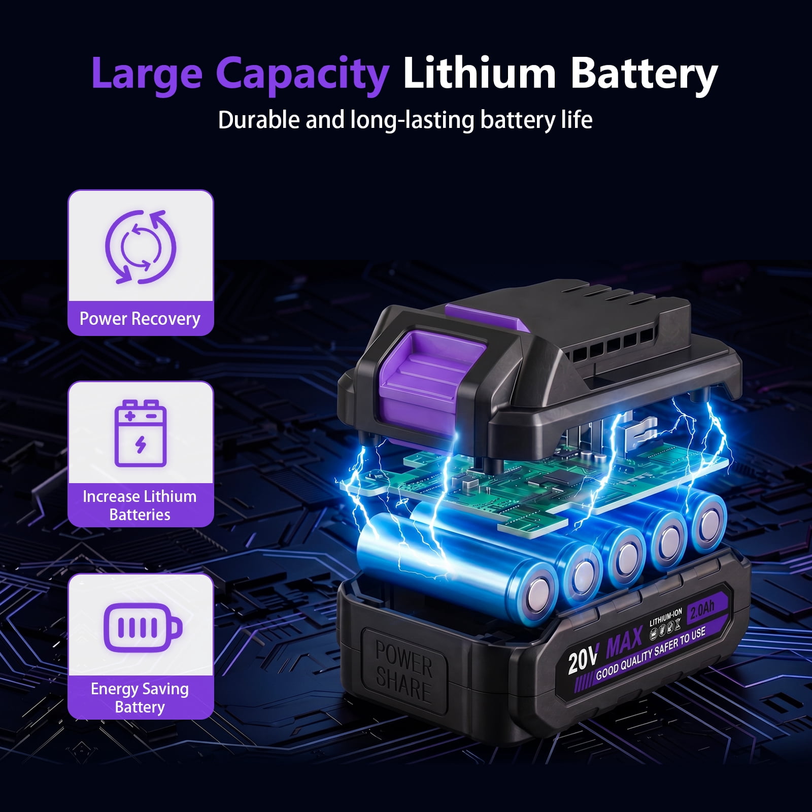 20V Purple Power Drill,Electric Drill Cordless with Battery and Charger,3/8-Inch Keyless Chuck, Variable Speed,with Drills Bits Set