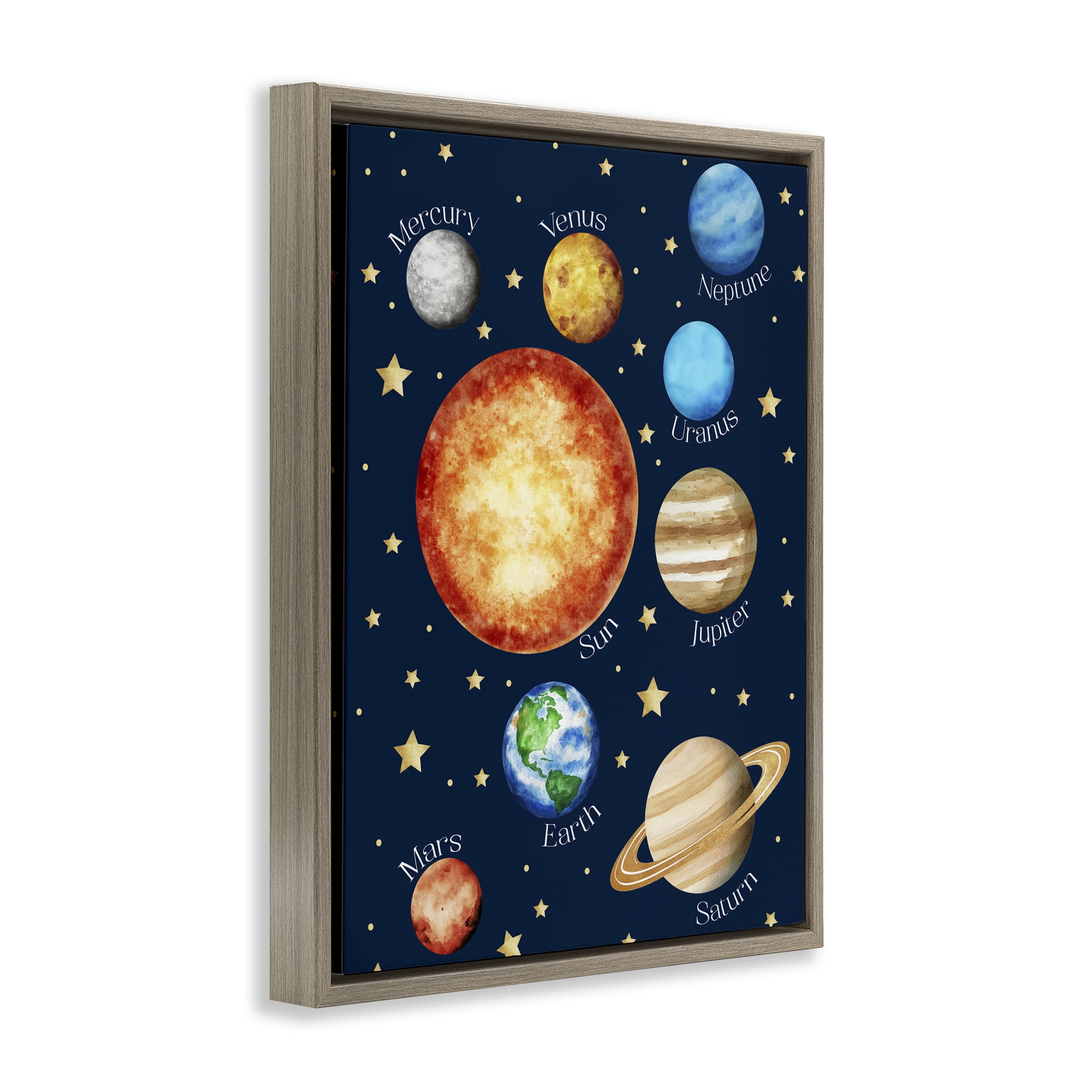 Educational Solar System Space Brown Framed Floater Canvas Wall Art, design by Christine Simpson Art