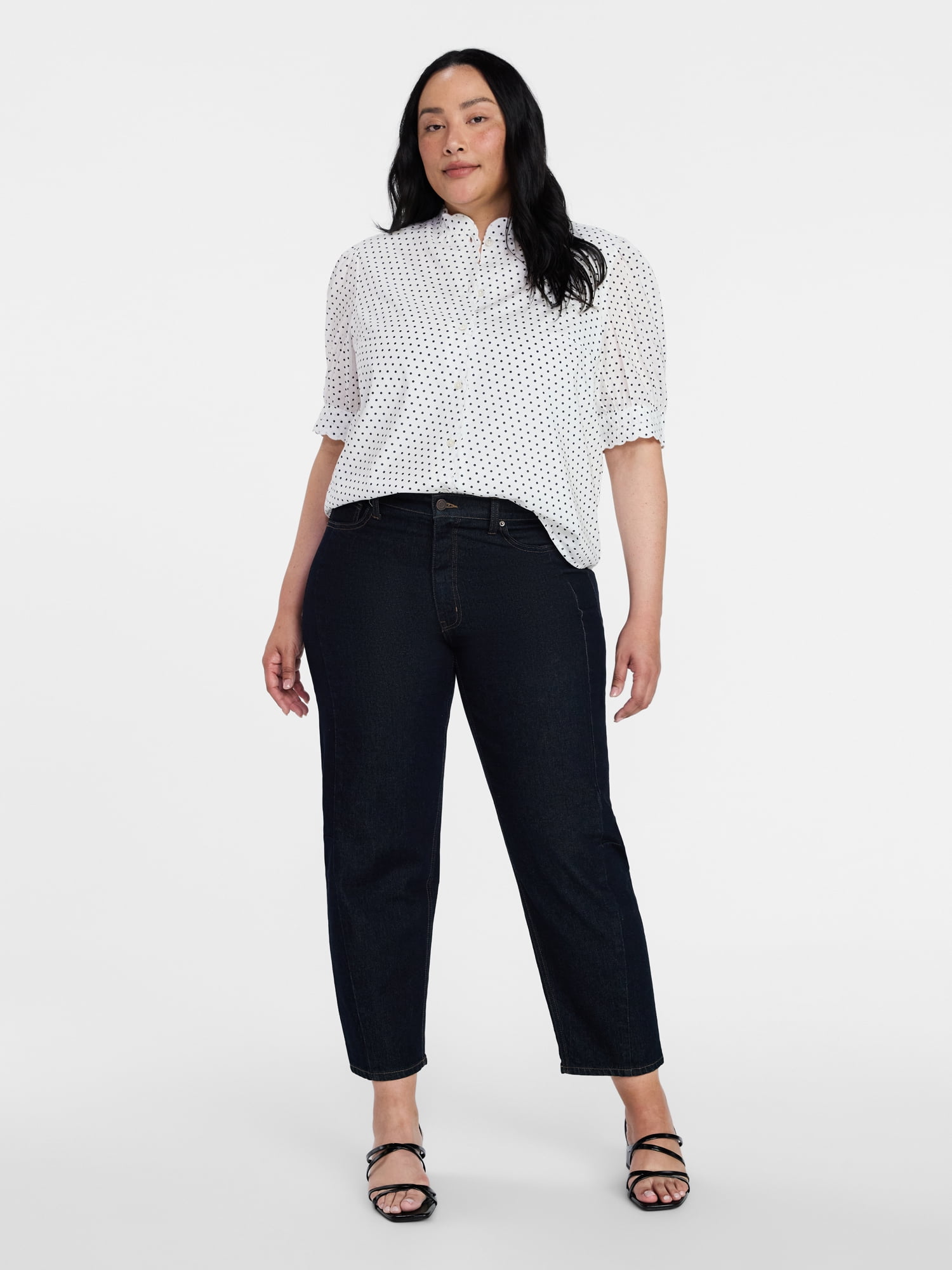 Time and Tru Women's Hight Rise Barrel Jean, 28" Inseam, Sizes 0-22, 0L-22L