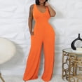 thumbnail image 3 of Womens V Neck Wide Leg Jumpsuits with Pockets Ribbed Long Sleeve Coat Pants 2 Piece Sets Outfits, 3 of 5