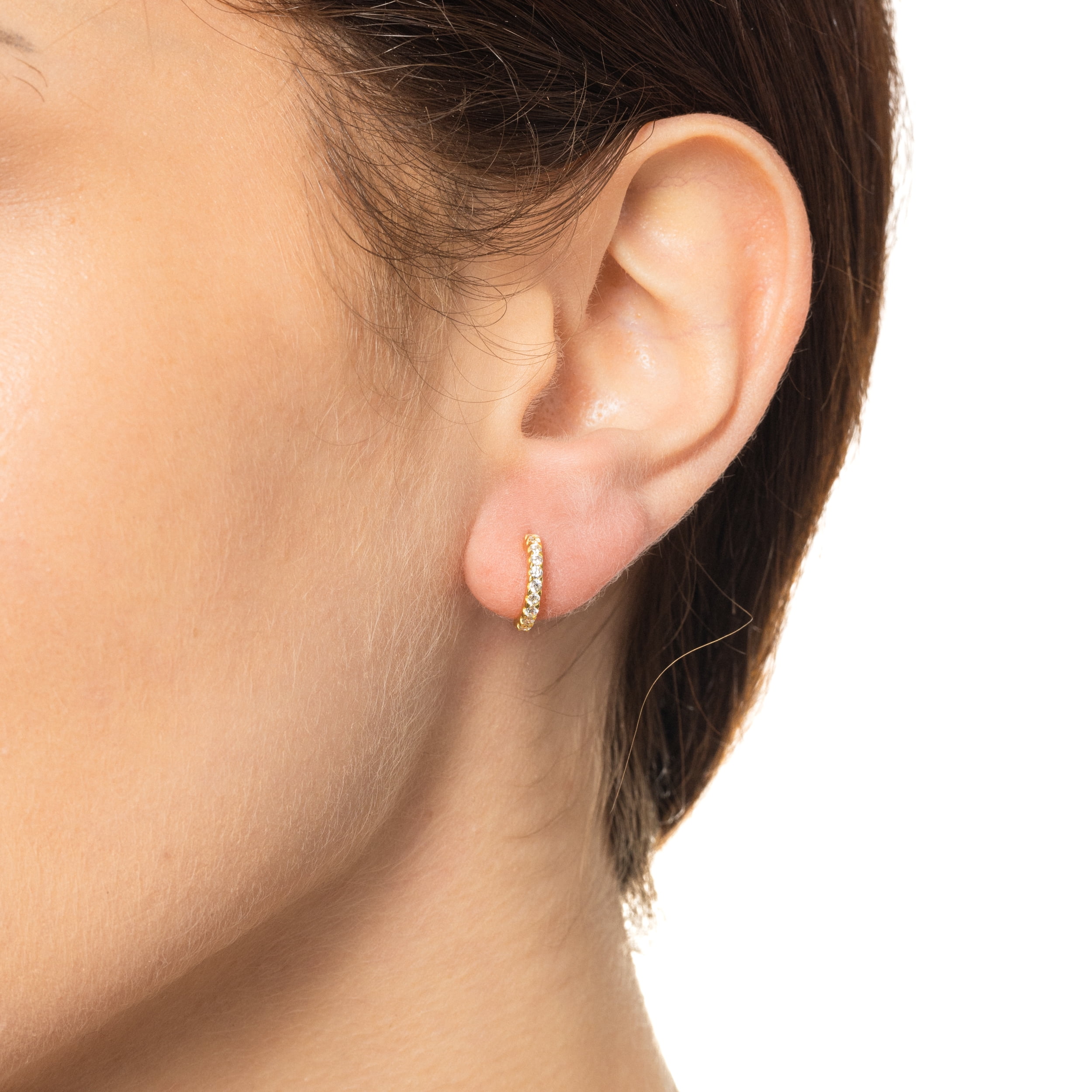 Brilliance Fine Jewelry Women's Simulated Diamond Earring Set with Pave Hoop in 14KT Gold Plated Sterling Silver