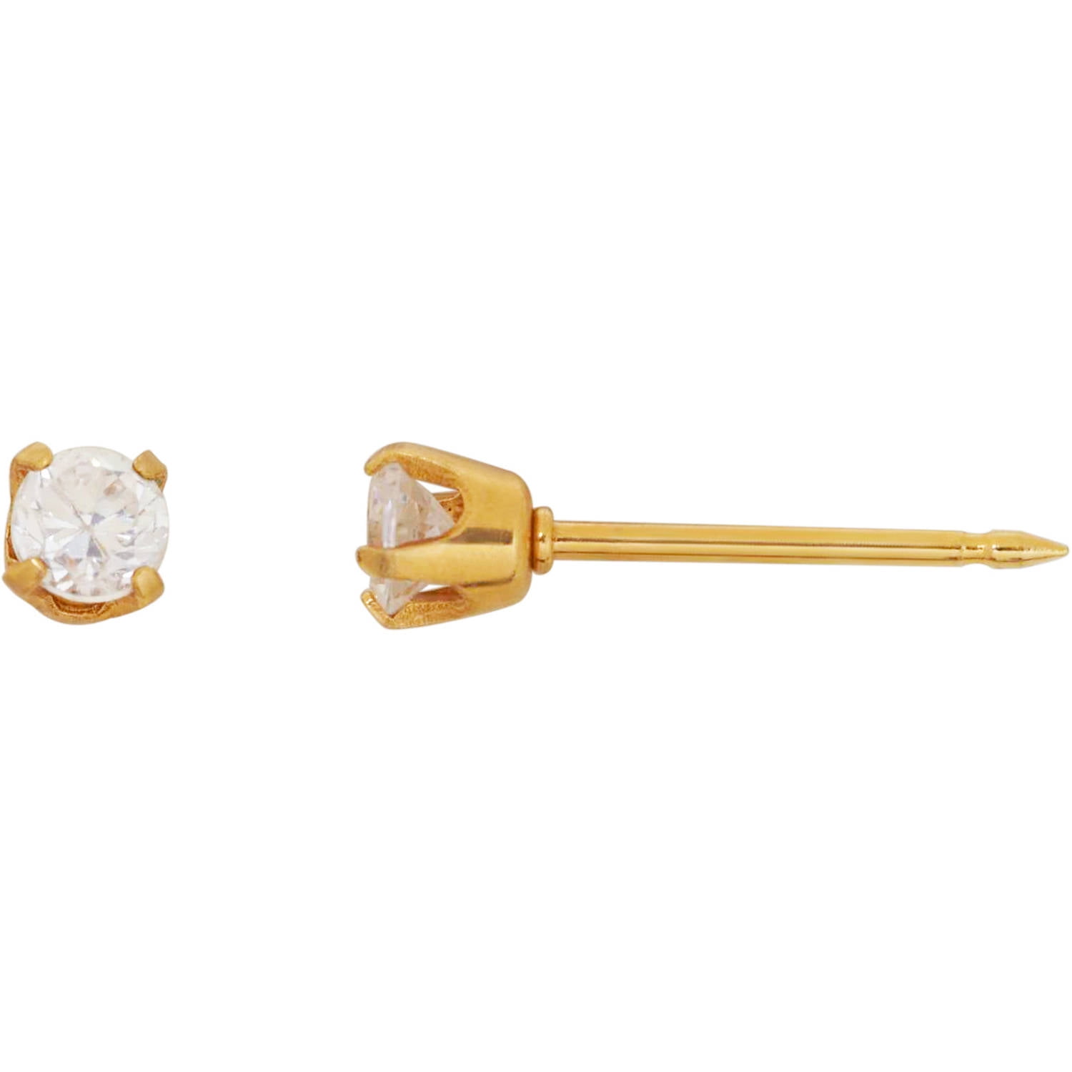 Inverness 14kt Yellow Gold 2mm 4Prong Clear CZ Earring Home Ear