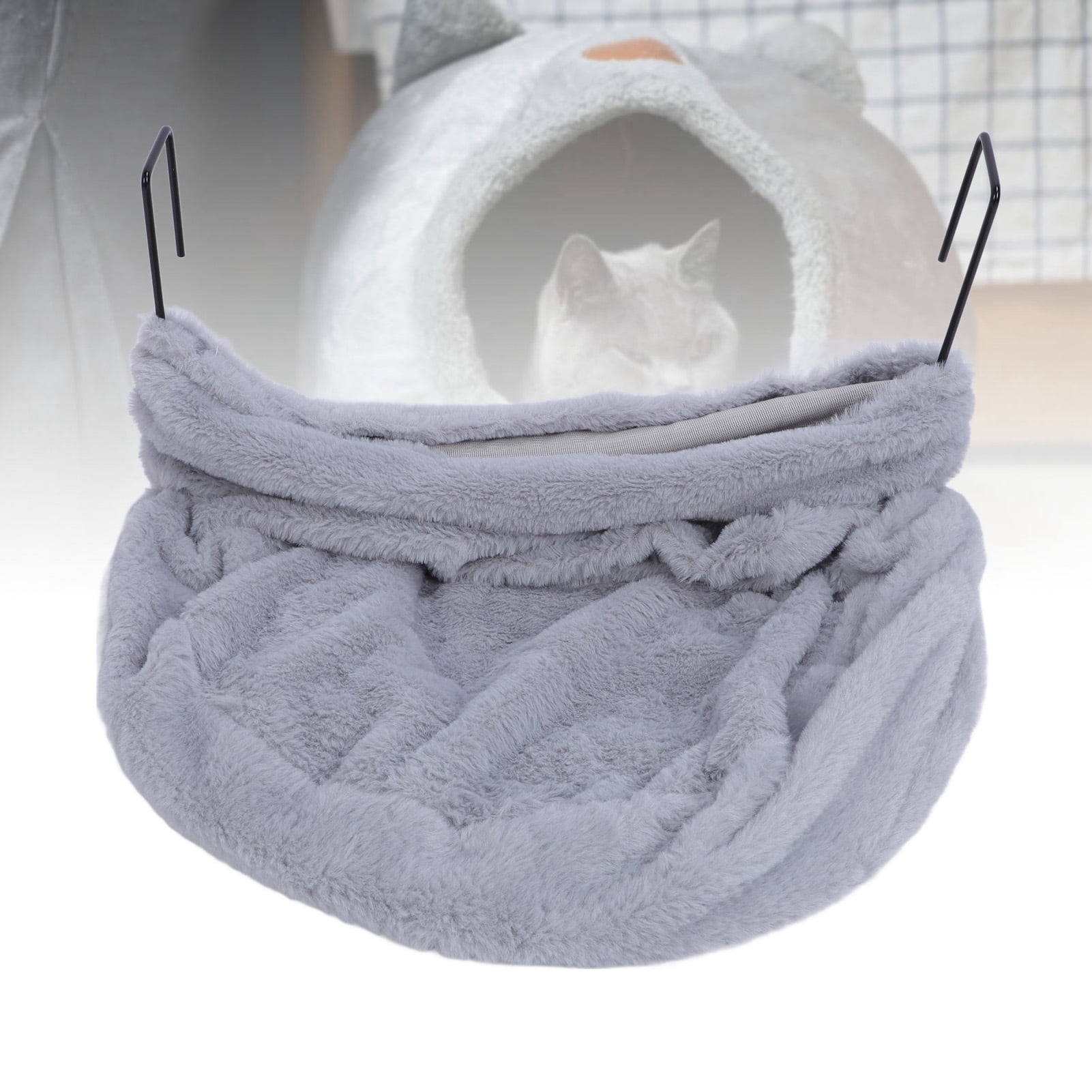 Yajisi Premium Cat Hammock Bed with Metal Curved Stand, Semicircle Plush Space Saving Sleeping Perch for Indoor Cats, 18.11 in / 46 cm Length, Enhanced Comfort Pet Furniture, Gray