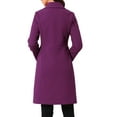 thumbnail image 3 of Abrigo de cuello INSPIRE CHIC para mujer, con botones, de manga larga, estilo A-line, casual, abrigo largo de invierno, color púrpura oscuro, 3 of 6