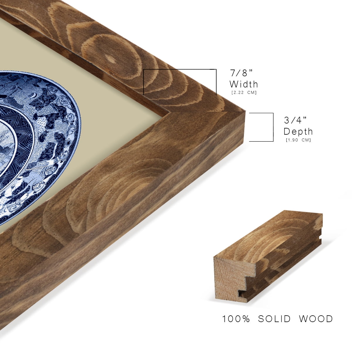 Porcelain in Blue and White II -Framed Print w/glass-Walnut