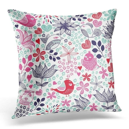 White Flourish - CMFUN Pink Flower Floral Pattern with Birds White Flourish Pillow Case Pillow Cover 20x20 inch