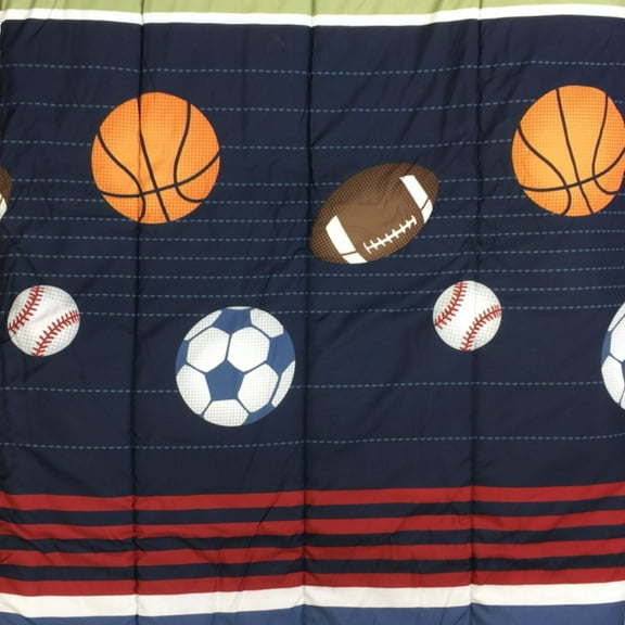Blue Striped Sport Balls Full Bed in a Bag 7pc MVP Comforter Set Sheets Shams