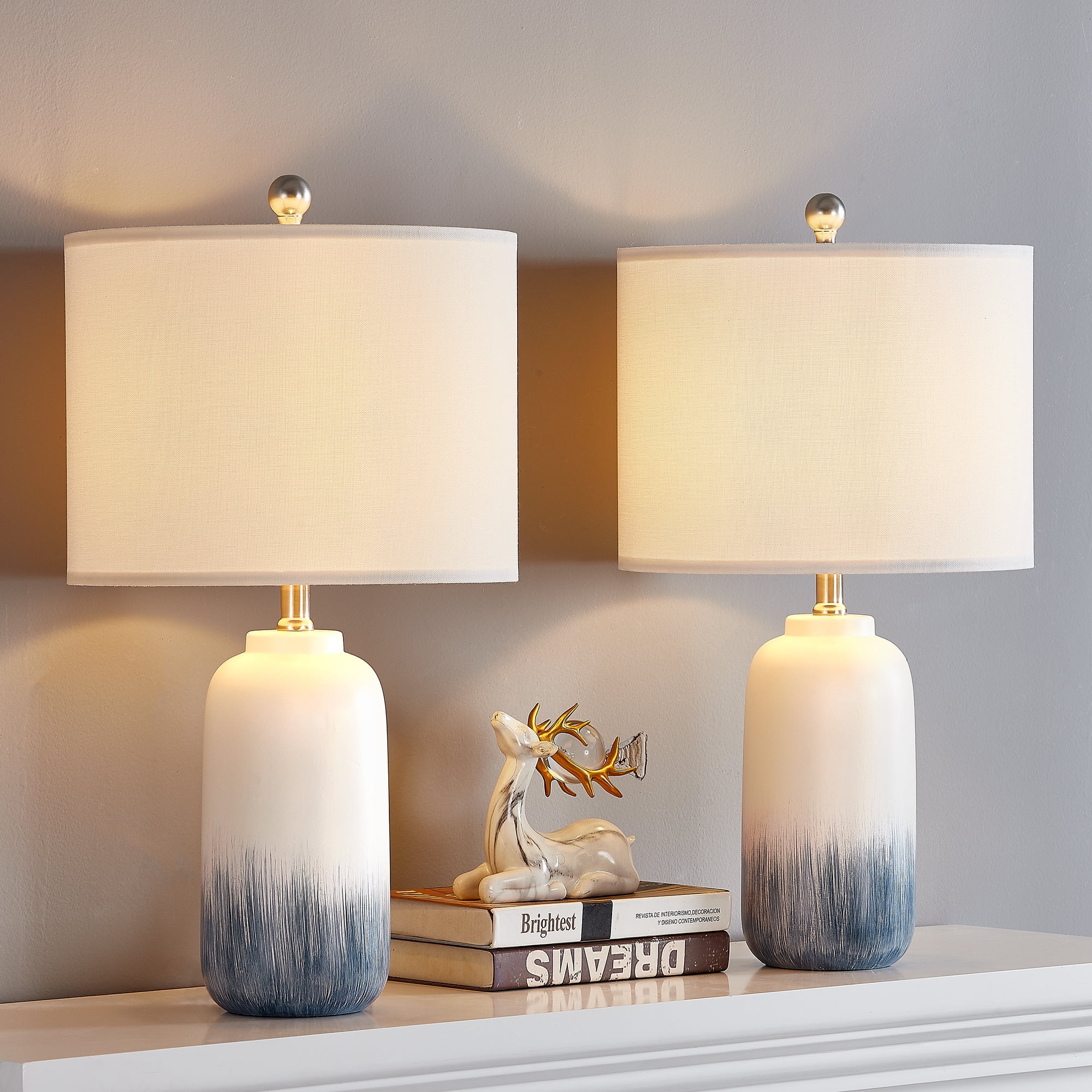 Maxax Blue Ceramic Table Lamps Set of 2, 24" 3-Way Dimmable Bedside Lamps for Bedroom & Living Room