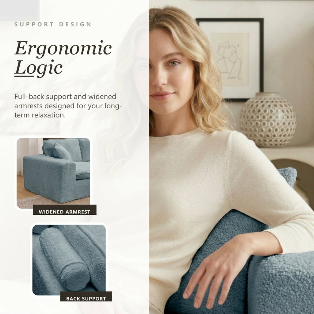 AISWORD 107" Modern Boucle Modular Sectional Cloud Sofa with Moveable Ottoman and Pillows
