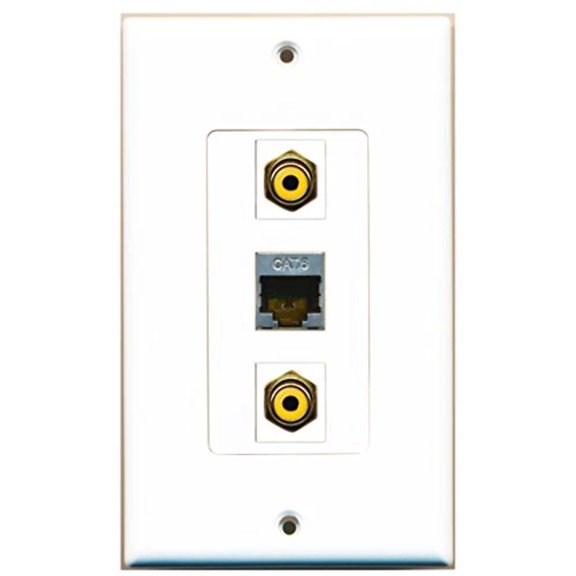 RiteAV - 2 Port RCA Yellow and 1 Port Shielded Cat6 Ethernet Decorative Wall Plate Decorative