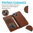 thumbnail image 4 of Detachable Wallet Case for iPhone 14 Plus, Removable PU Leather Wrist Hand Strap 2 in 1 Design Flip Folio Cover with Card Slots Holder Magnetic Car Mount Kickstand Protective Phone Case, Brown, 4 of 7
