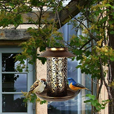Solar Bird Feeders Outdoor Hanging Feeder Wild Round Shaped With Roof Tray At The Bottom A Well Decoration To Garden For Finch Cardinal Bluebird Canada Solar Bird Feeders Outdoor Hanging, Round Glass Bird Feeders