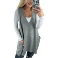 thumbnail image 6 of Autumn Winter Women's Solid Color V-Neck Sleeveless Knit Vest with Pocket - Cable Knit Tank Top Pullover, 6 of 11