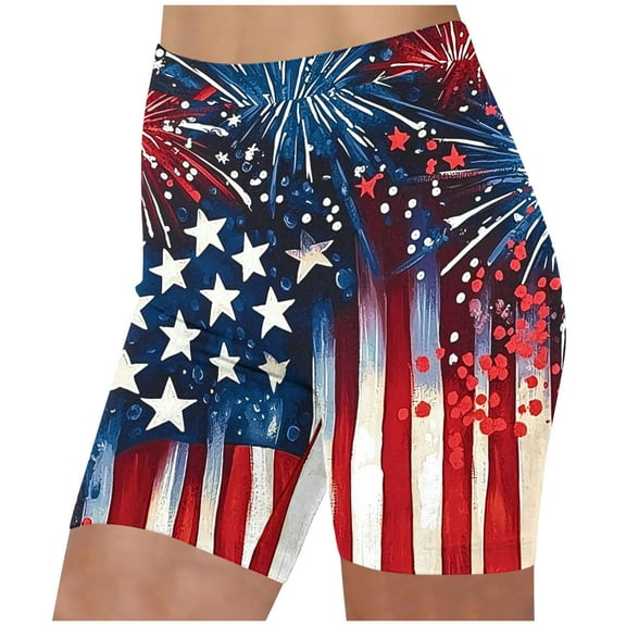 July 4th Iyufng Biker Shorts for Women,Tummy Control Summer Yoga Shorts Plus Size,Fashion Casual Printed Yoga Leggings Fitness Running Gym Solid Sports Active Three Minutes Shorts,S-3XL