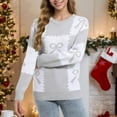 thumbnail image 6 of Tnhcen Women's Casual Christmas Sweater Loose Fit Knit Top Checkered Bowknot Color Block Print 100% Polyester Festive Wear Holiday Party Pullover S-XL, 6 of 6