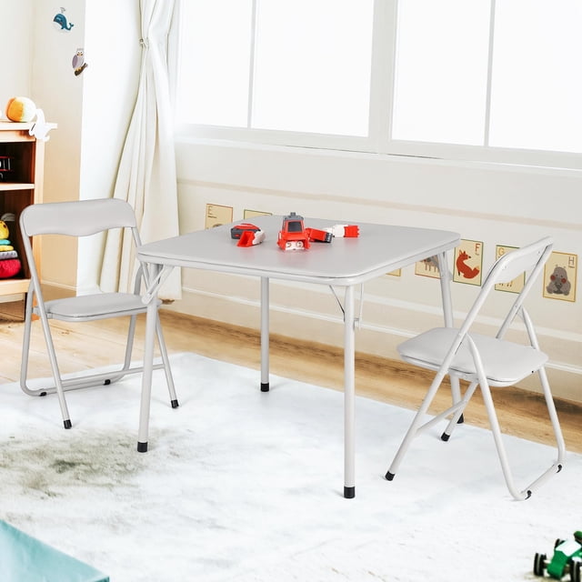 GloryStar Folding Card Table and Chair Set of 3/5, Upholstered Foldable Table and Chair Set, Portable Metal Frame Activity Table and Chairs for Eating, Reading, Playing