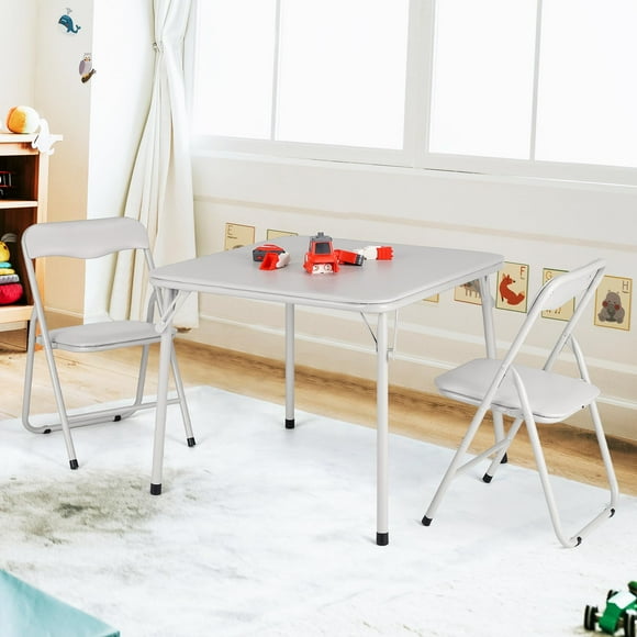 GloryStar Folding Card Table and Chair Set of 3/5, Upholstered Foldable Table and Chair Set, Portable Metal Frame Activity Table and Chairs for Eating, Reading, Playing