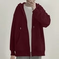 thumbnail image 2 of XPMWRP Women's Full Zip Hooded Drawstring Jacket Long Sleeve Fashion Solid Color Coats Fall Winter Fashion Loose Clothes with Pockets Red L, 2 of 6
