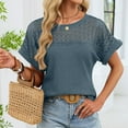 thumbnail image 5 of Womens Tops Dressy Casual Round Neck Lace Patchwork Short Sleeved T Shirt For Women Solid Color Pullover, 5 of 7