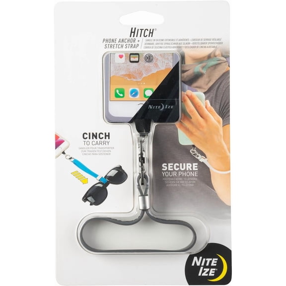 Nite Ize Hitch Phone Anchor   Stretch Strap, Adjustable Lanyard Clips to Phone, Cinch Earbuds Case/Hand Sanitizer/Lip Balm/Sunglasses, Charcoal