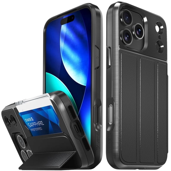 Vena vCommute For Apple iPhone 17 Pro Max Case Wallet, Case with Stand Leather Card Holder [Military Grade Drop Protection], Black