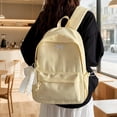thumbnail image 5 of Solid Color School Backpack, Bow Embroidery Backpack with Pendant, Lightweight Breathable Bookbag for Middle School College, Yellow, 5 of 9