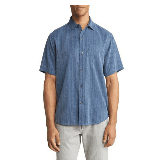 $118 TOMMY BAHAMA Salt Island Stripe S/S Silk Button-up Shirt In Bering Blue, Sm