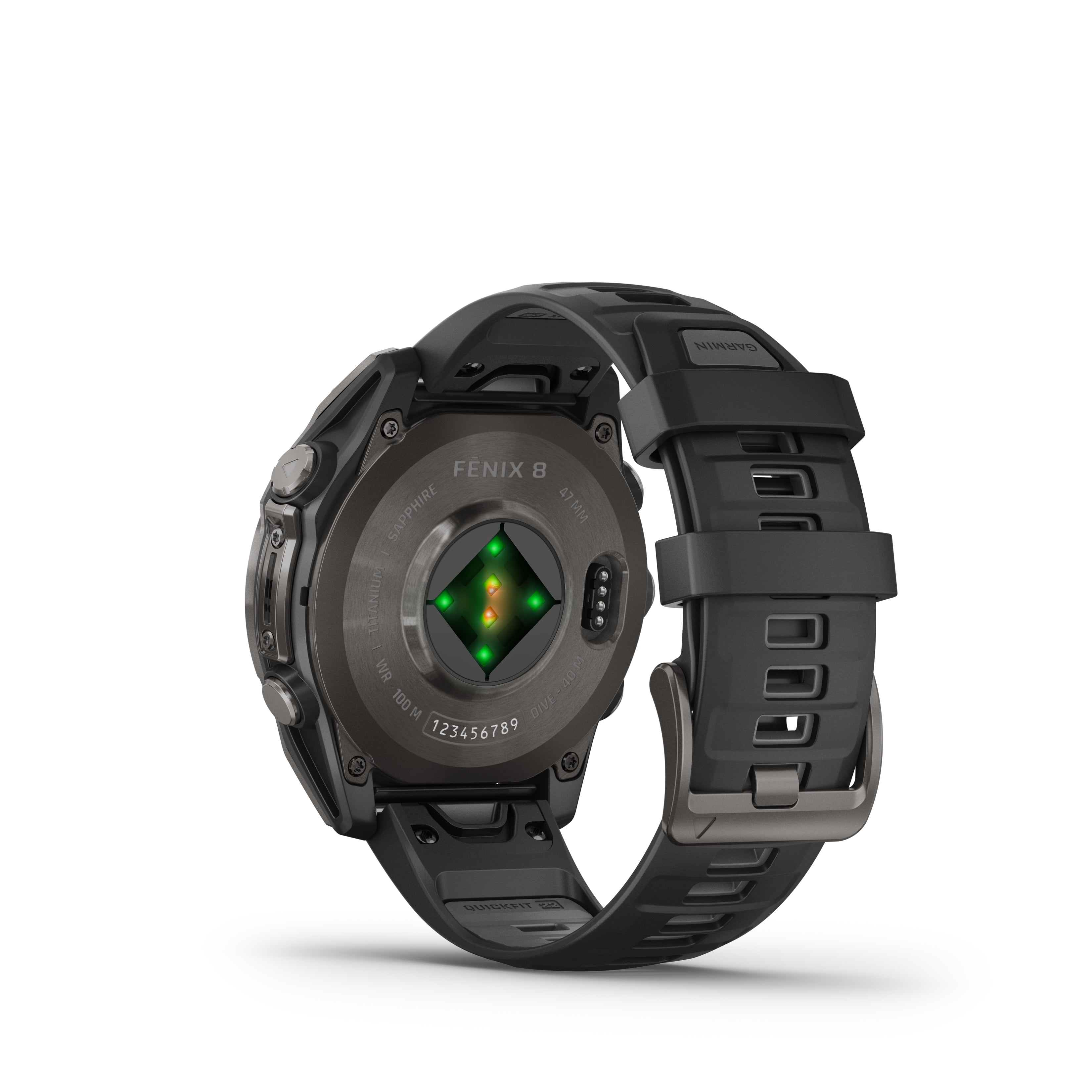 Montre intelligente GPS Garmin fēnix® 8 avec écran AMOLED et objectif saphir - 47 mm - Lunette en titane DLC gris carbone avec bracelet en silicone noir/gris galet