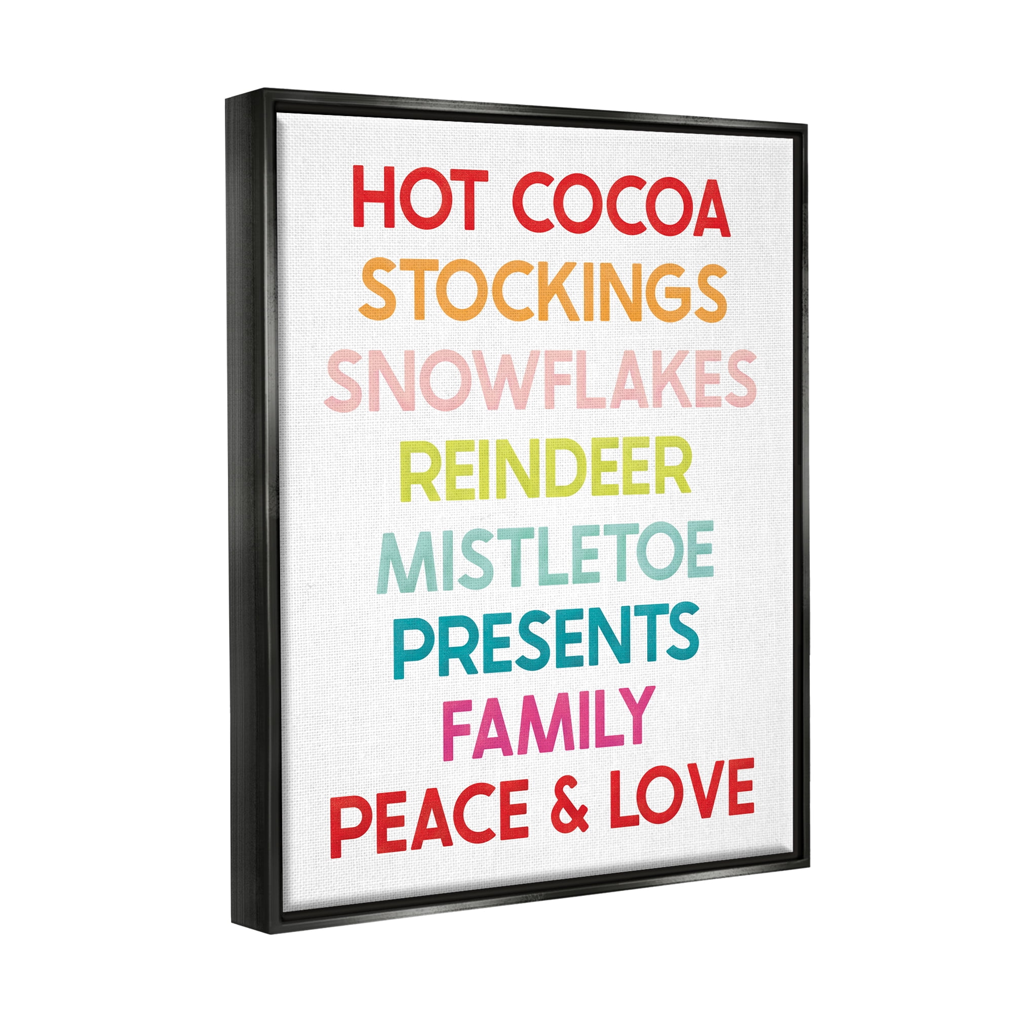 Stupell Industries Peace & Love Rainbow Christmas List Holiday Painting Black Floater Framed Art Print Wall Art