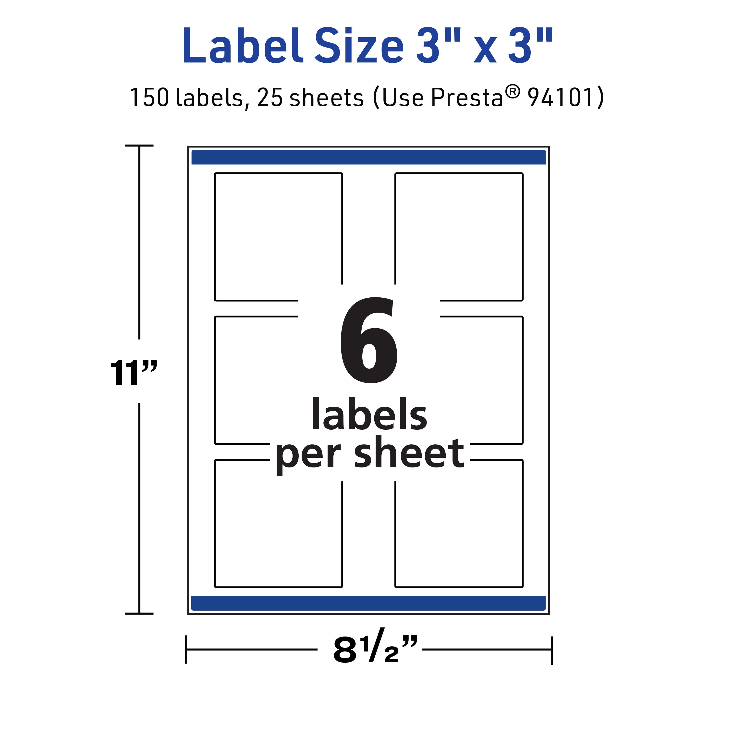 Avery TrueBlock White Square Labels, 3" x 3", 150ct