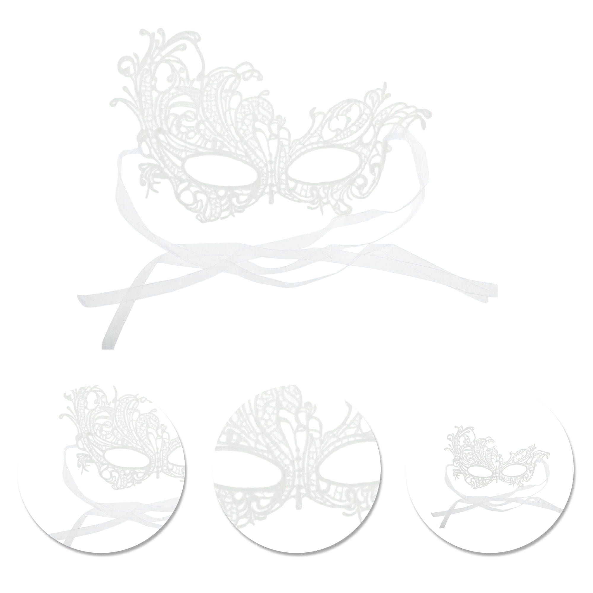 Unique Bargains Elegant Lace Half Face Party Mask for Halloween White Pattern 2