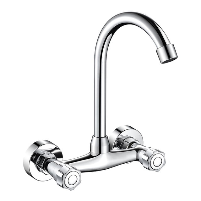 WinWay Brass Kitchen Sink Faucet Double Hole Wall Mounted Cold and Hot Faucet 360Degree Swivel Kitchen Faucet Mixer Tap