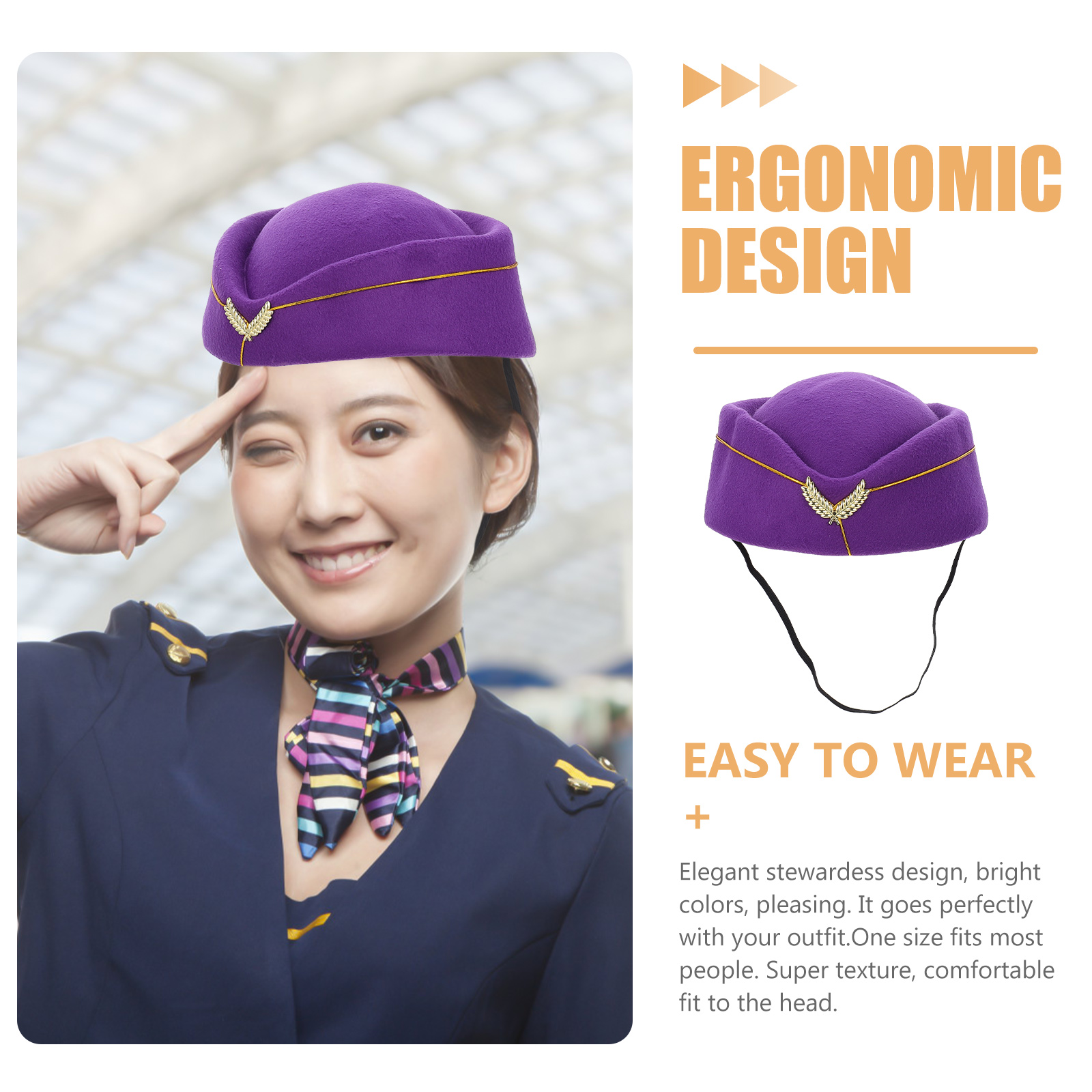 IDEANATEGRATE 1Set Purple Felt Stewardess Hat for Women 
