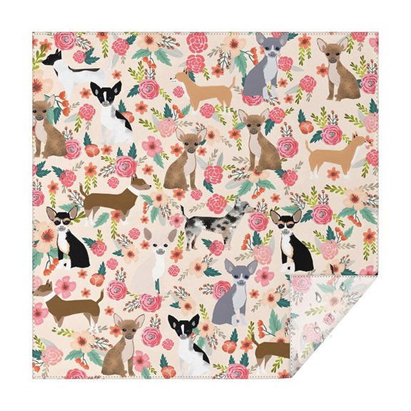 Chihuahua and Flower Florals Square Tablecloth,Waterproof Square Table Cover,Wipeable Spillproof Washable Table Cover for Home Kitchen Party Decor 42"X42"(107x107cm)