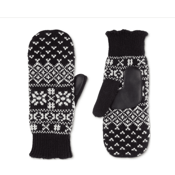 Isotoner Signature Nordic Fair Isle Water Repellent Knit Mittens - Black