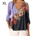 thumbnail image 1 of Blusa Camisa con cuello en V y estampado floral Blusa suelta de manga larga Top de mujer, Morado, XL tholdsy AP002021-68, 1 of 5